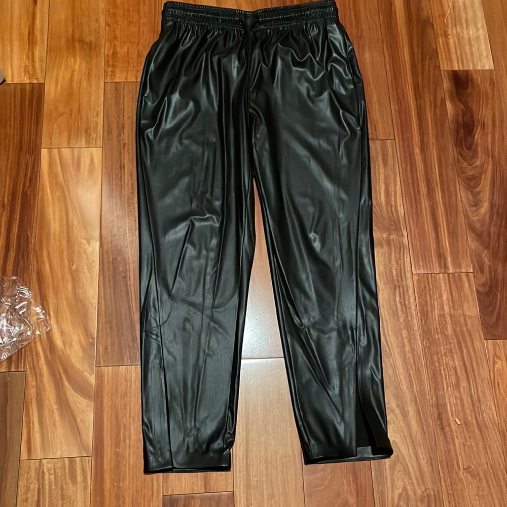 THEORY SIZE 4 faux leather pants with drawstring